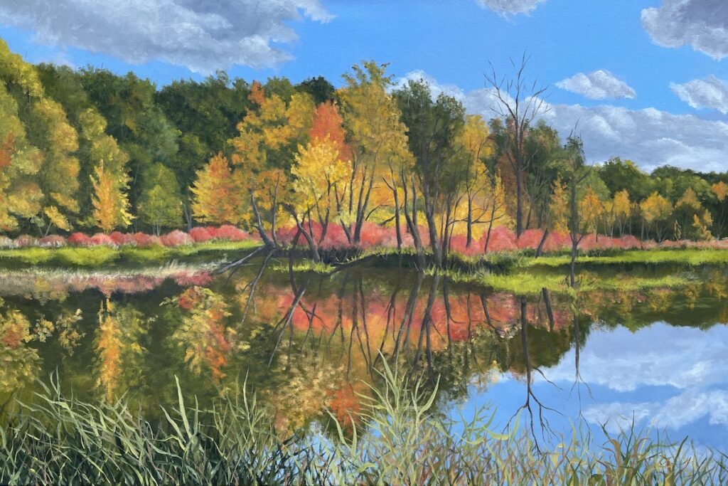 Patty L Porter • <em>Teeter Pond 2023</em> • Oil on canvas • 36″×24″ • $1,660.00<a class="purchase" href="https://state-of-the-art-gallery.square.site/product/patty-l-porter-teeter-pond-2023/2482" target="_blank">Buy</a>