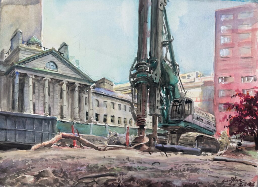 Jian Cui • <em>The Construction Site</em> • Watercolor on paper • 15″×11″ • NFS