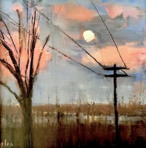 Ileen Kaplan • <em>Moon Over the Lake</em> • Oil on panel • 6″×6″ • $385.00