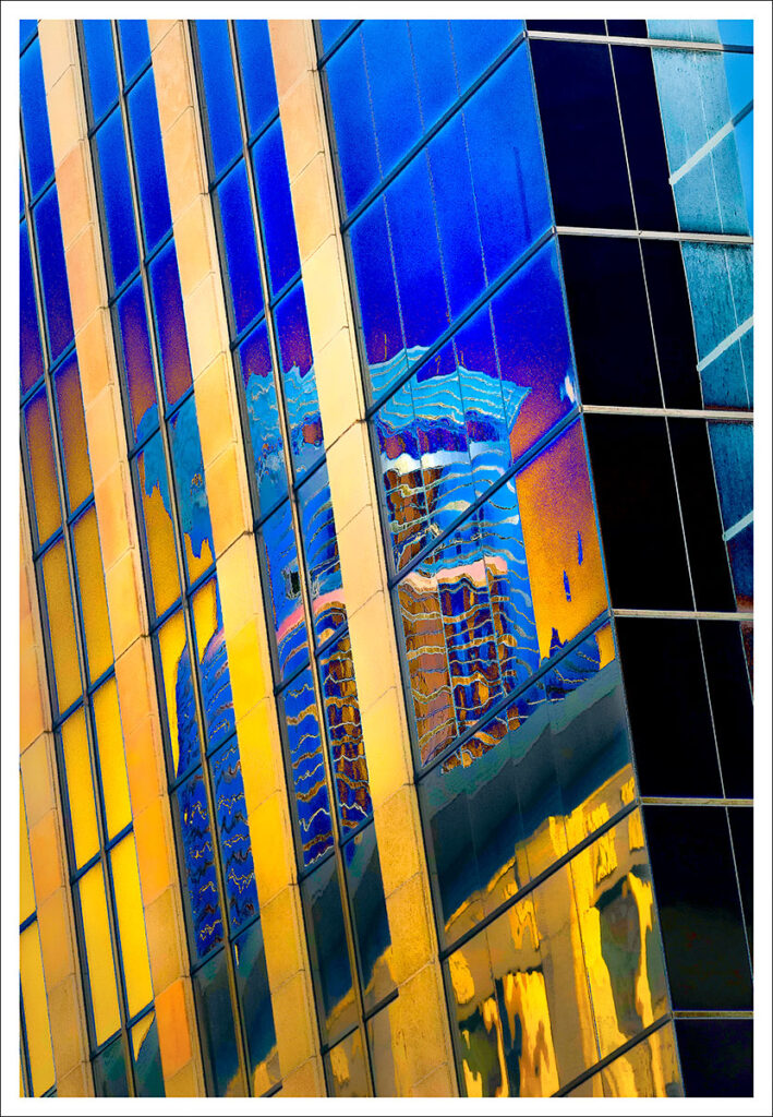 David Watkins Jr • <em>Reflections No.5, Downtown Minneapolis at Night</em> • Archival pigment print • 20″×16″ • $185.00