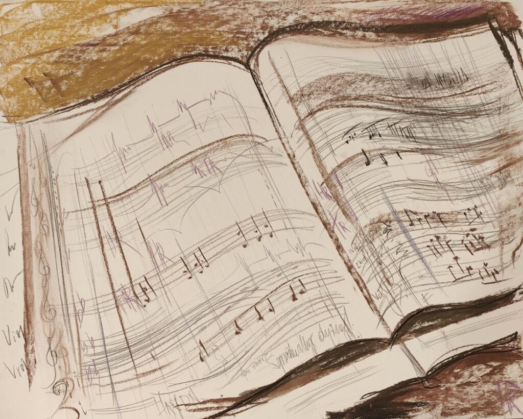 Irina Kassabova • <em>Haydn</em> • Colored charcoals and pencil on paper • 39″×46″ • $800.00