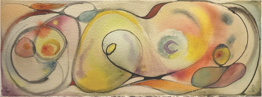 Margaret Nelson • <em>Curvilinear</em> • Watercolor on 300 lb Arches paper • 34″×16″ • $400.00