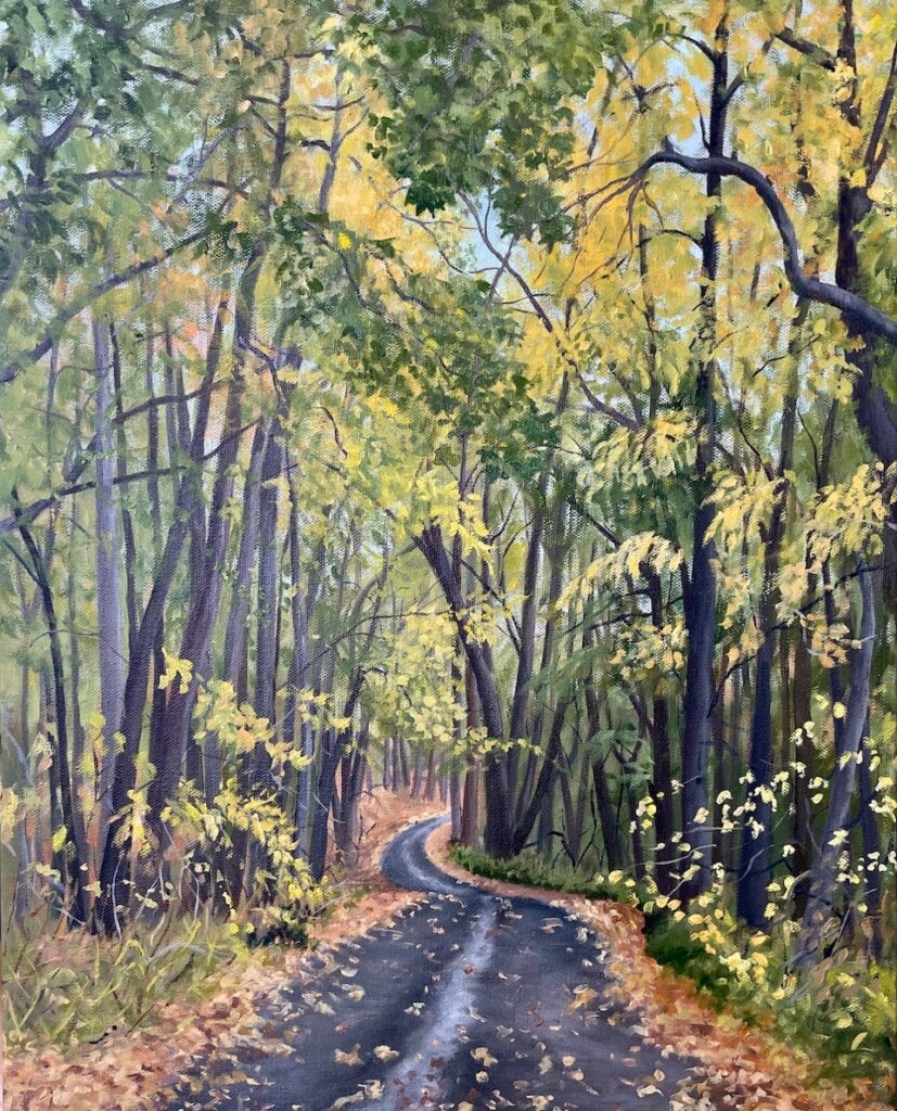 Patty L Porter • <em>Another Cottage Road to Cayuga</em> • Oil on canvas • 16″×20″ • $600.00