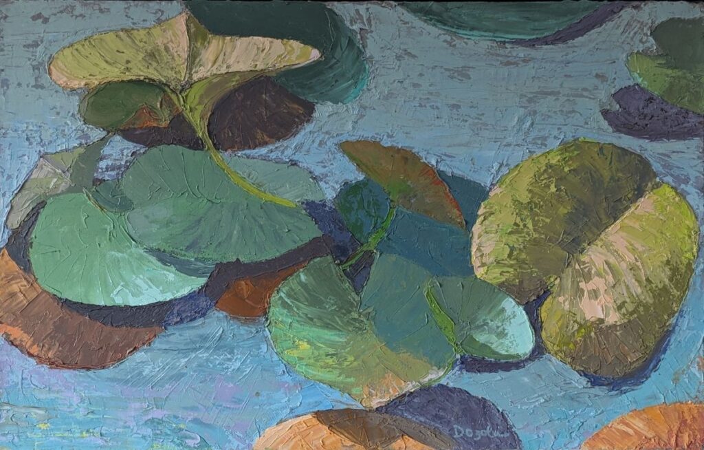 Diana Ozolins • <em>Water Lillies 99</em> • Oil on canvas • 22″×14″ • $700.00