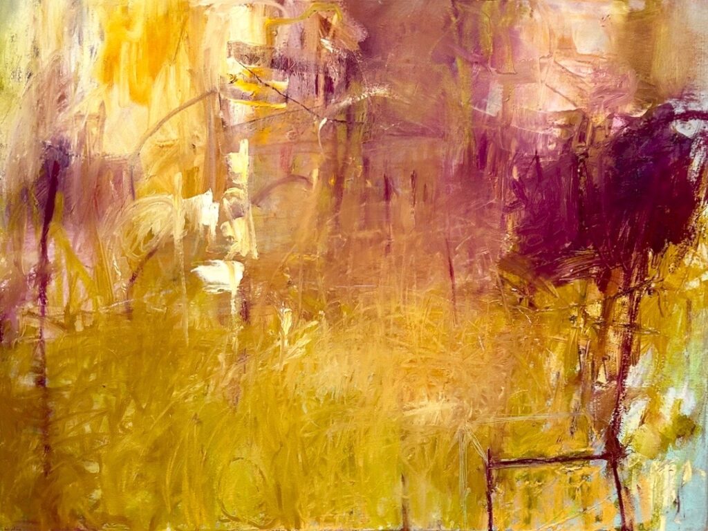 Ileen Kaplan • <em>August Evening in the Garden</em> • Oil, oil stick on canvas • 40″×30″ • $1,800.00