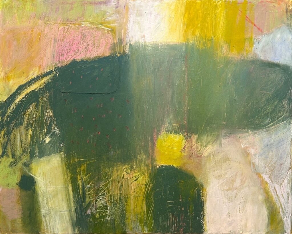 Ileen Kaplan • <em>Morning</em> • Oil, oil stick, collage on canvas • 30″×24″ • $1,500.00