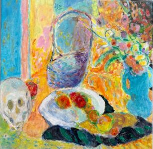Vincent Joseph • <em>Skull And Apples</em> • Acrylic • 20″×20″ • $750.00<a class="purchase" href="https://state-of-the-art-gallery.square.site/product/vincent-joseph-skull-and-apples/2986" target="_blank">Buy</a>