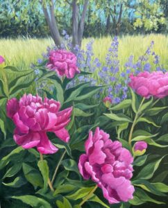 Patty L Porter • <em>Peonies</em> • Oil on gallery wrapped canvas • 16″×20″ • $550.00