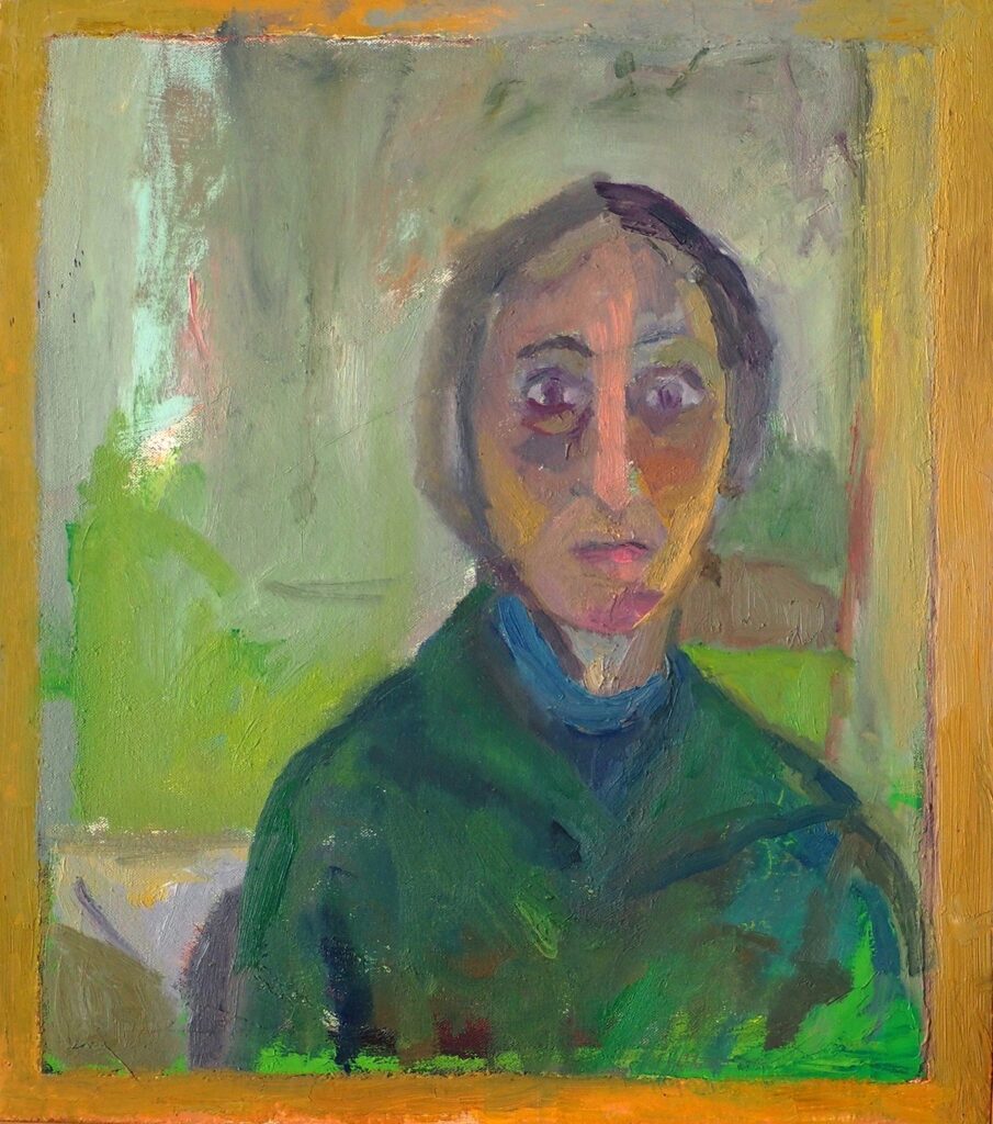 Janet Byer Sherman • <em>Self Portrait at the Saltonstall</em> • Oil on canvas • 12½″× 15½″ • NFS