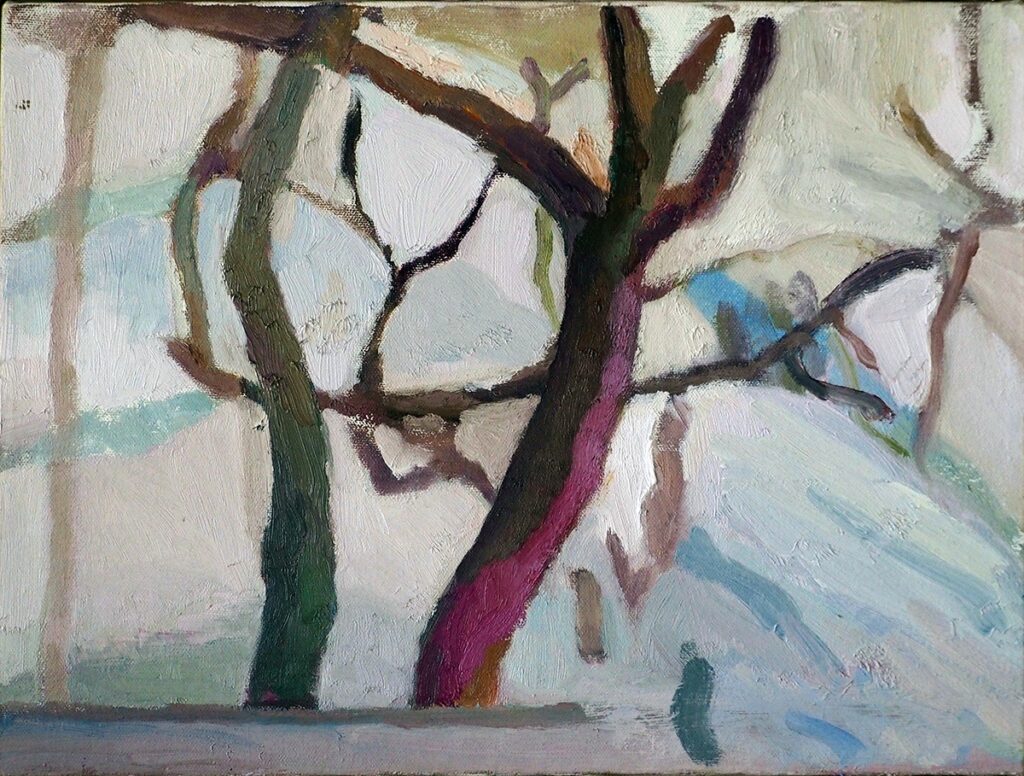 Janet Byer Sherman • <em>Winter Shadows</em> • Oil on canvas • 16″× 12″ • NFS