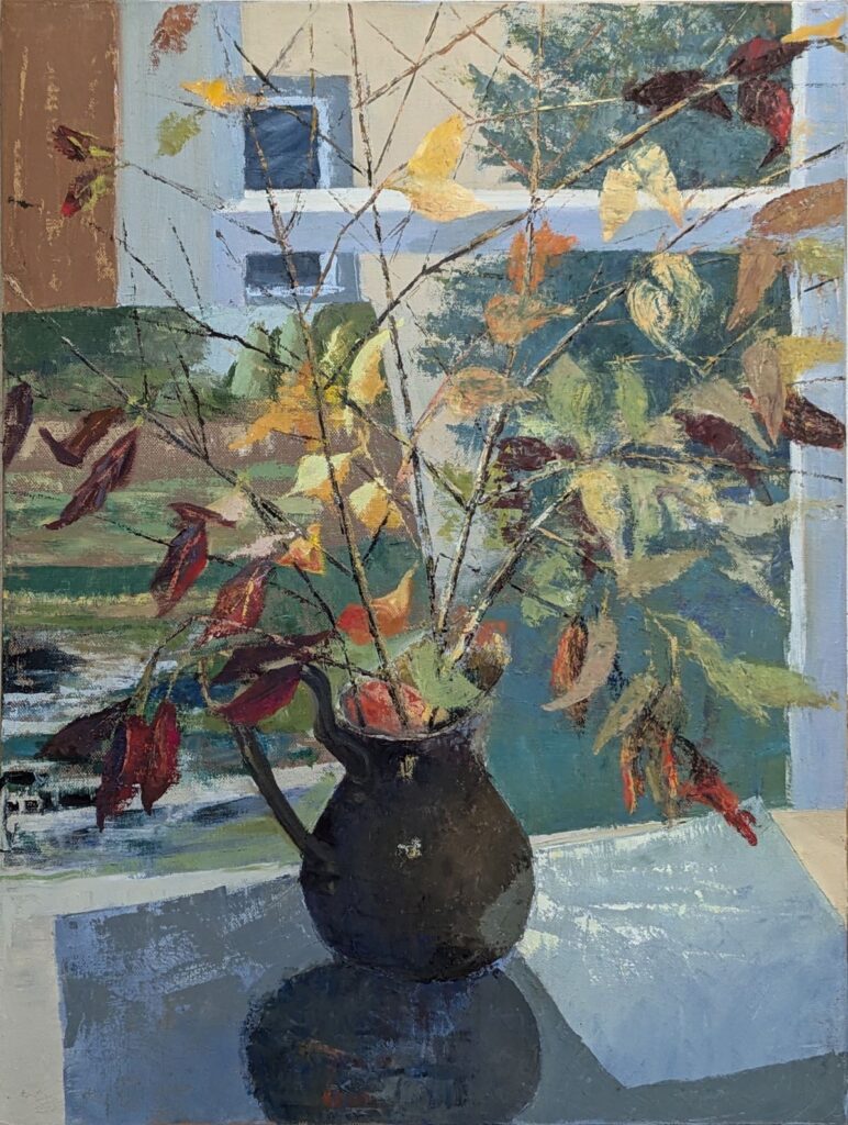 Diana Ozolins • <em>Forsythia Leaves</em> • Oil on canvas • 18″× 24″ • $865.00