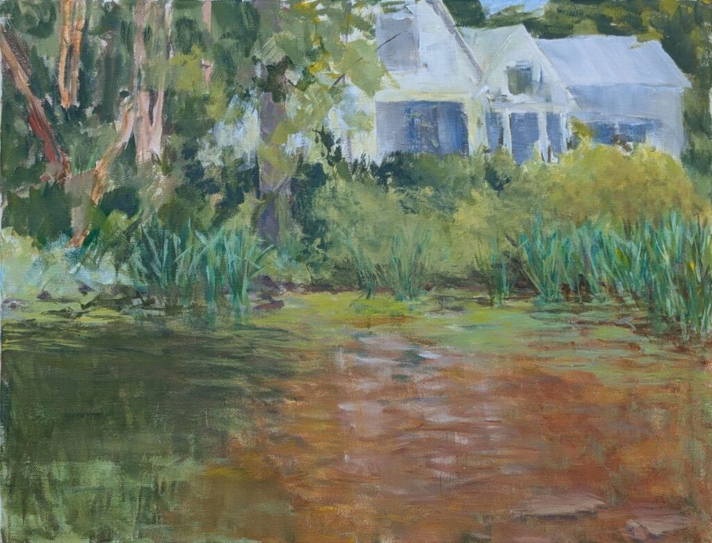 Diana Ozolins • <em>White House Brown Water</em> • Acrylic on canvas • 18″× 14″ • $550.00