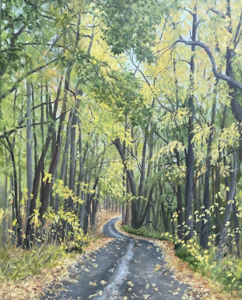 Patty L Porter • <em>Roads to Cayuga~Covert Cottages</em> • Oil on gallery wrapped canvas • 18″× 24″ • $700.00