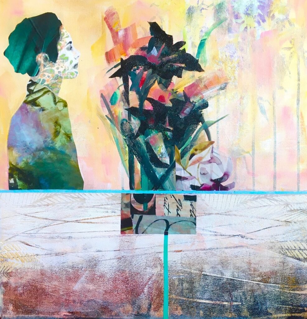 Carol Spence • <em>Garden Notes</em> • Acrylic and mixed media on canvas • 20″× 20″ • $375.00