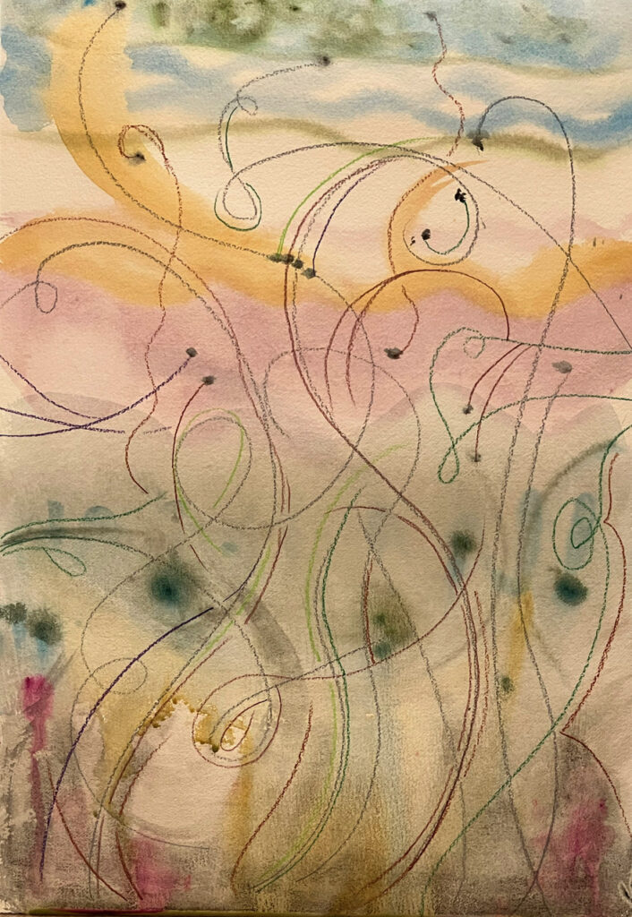 Margaret Nelson • <em>Mayflies IV</em> • Watercolor on 300 lb watercolor paper • 20″× 27″ • $200.00