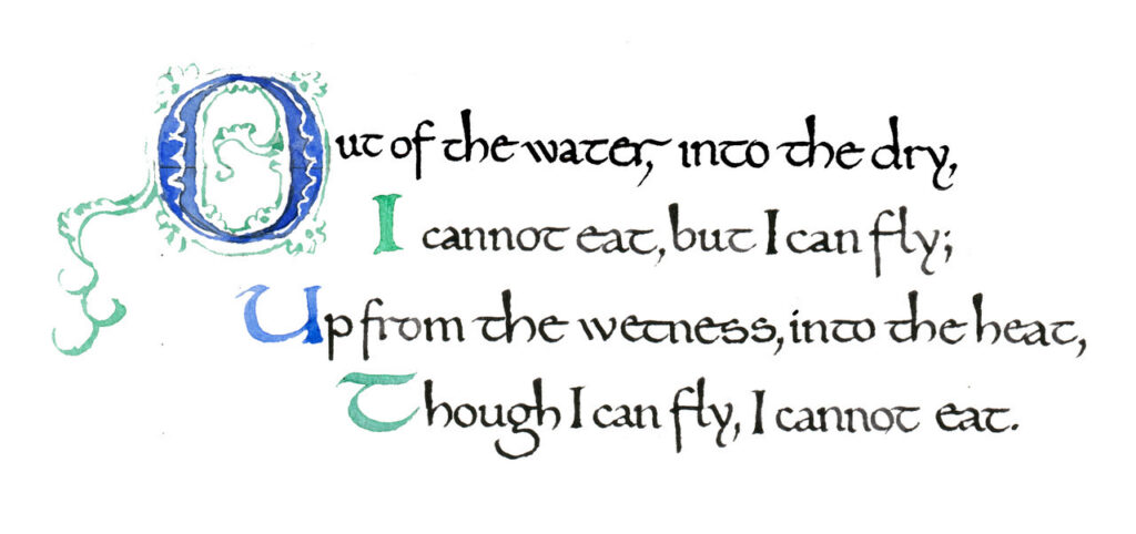 Timothy Nelson Hoy with Margaret Nelson • <em>Mayfly Dance, verse 1</em> • Calligraphy by Timothy, Words by Margaret • 10″× 8″ • $100.00