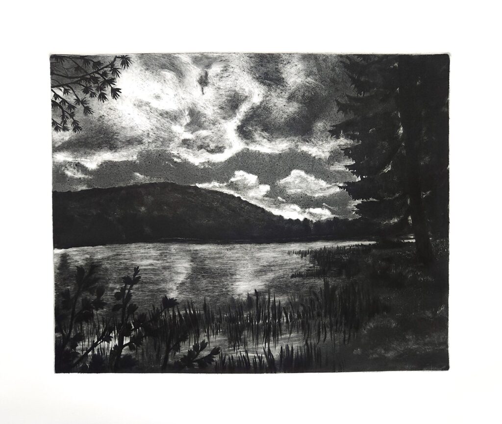 Alison Goodrich • <em>Aqua Terra Dusk</em> • Monotype print • 20″× 16″ • $800.00<a class="purchase" href="https://state-of-the-art-gallery.square.site/product/alison-goodrich-aqua-terra-dusk/3492" target="_blank">Buy</a>