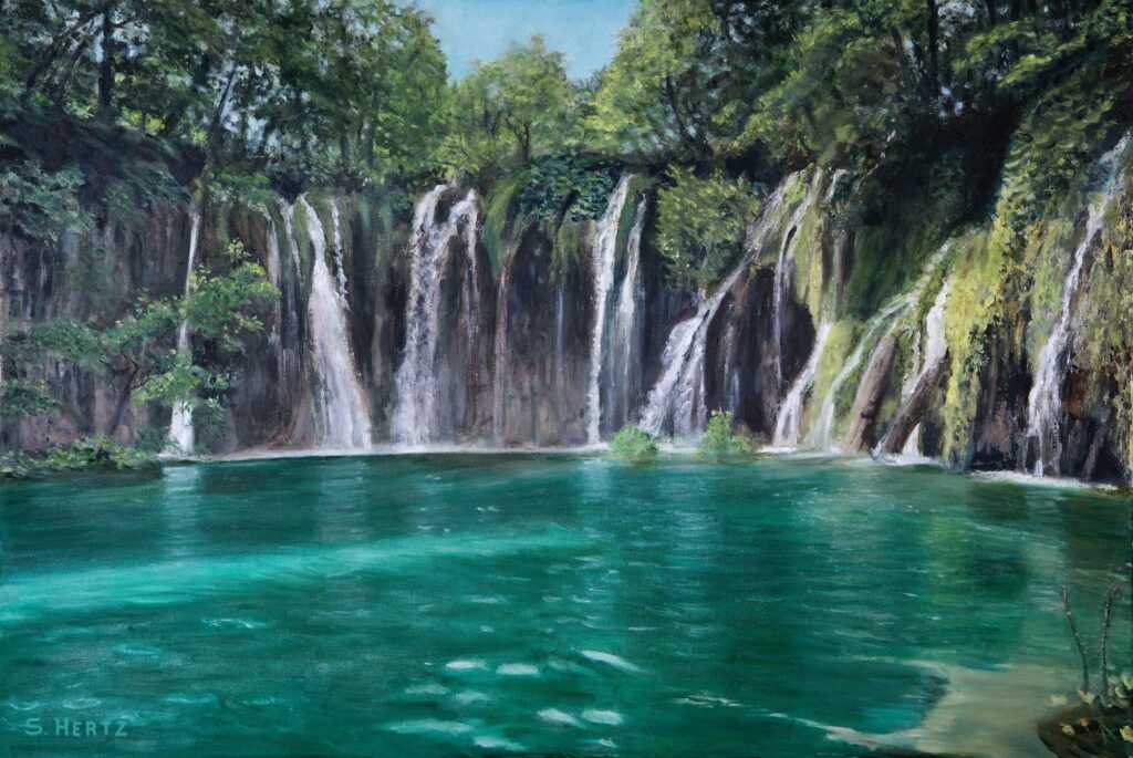 Sue Hertz • <em>Croatian Paradise</em> • Oil on canvas • 36″× 24″ • NFS