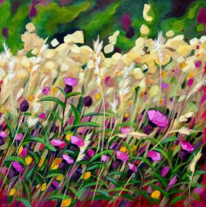 Cindy Kaufman&nbsp;• <em>Wheat Field</em>&nbsp;• Acrylic on gallery wrapped canvas&nbsp;• 20″×&nbsp;20″×&nbsp;1½″&nbsp;• $500.00