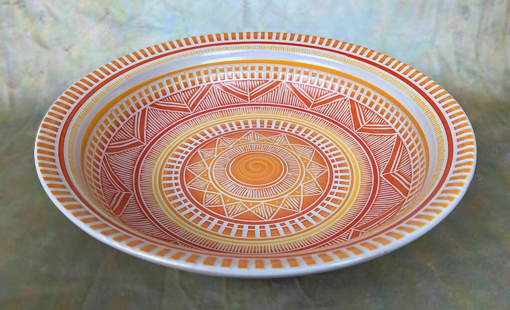 Perri LoPinto • <em>Orange Serving Bowl</em> • Stoneware ckay • 12″× 3″× 12″ • $195.00<a class="purchase" href="https://state-of-the-art-gallery.square.site/product/perri-lopinto-orange-serving-bowl/3483" target="_blank">Buy</a>