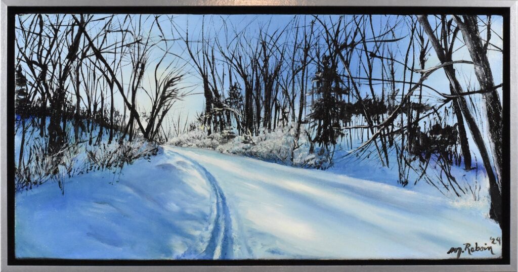 Meghan Raboin • <em>Fresh Morning Tracks</em> • Oil on canvas • 24″× 12″ • NFS