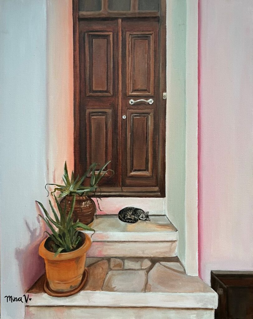 Mina Vanechanos • <em>Sleeping in Nisyros</em> • Oil on canvas • 16″× 20″ • NFS