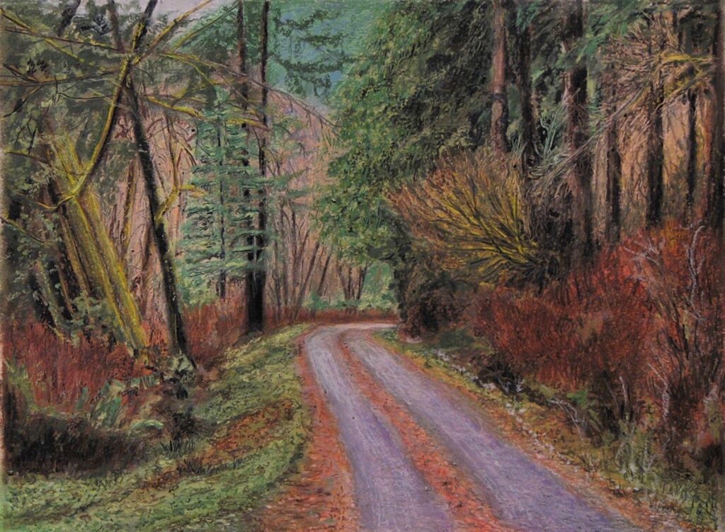 Ed Brothers • <em>River Road</em> • Oil pastel • 16″× 13″ • $800.00