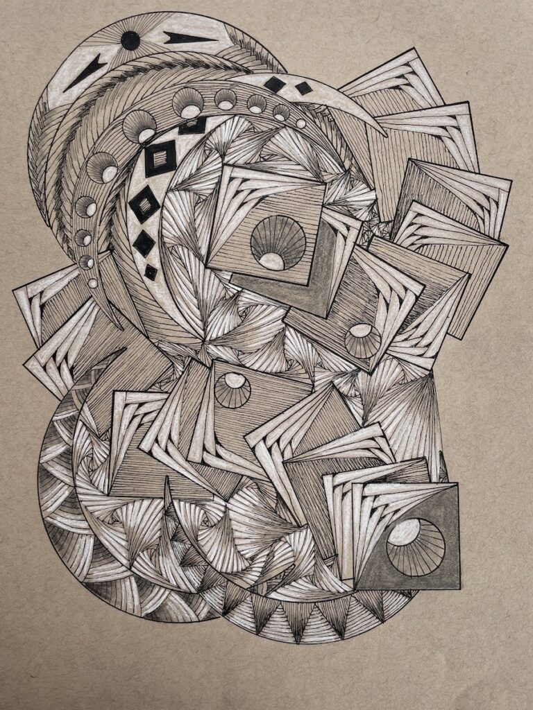 Patty L Porter • <em>Drawn Meditation #2</em> • Micron archival ink on strathmore paper • 12″× 16″ • $175.00