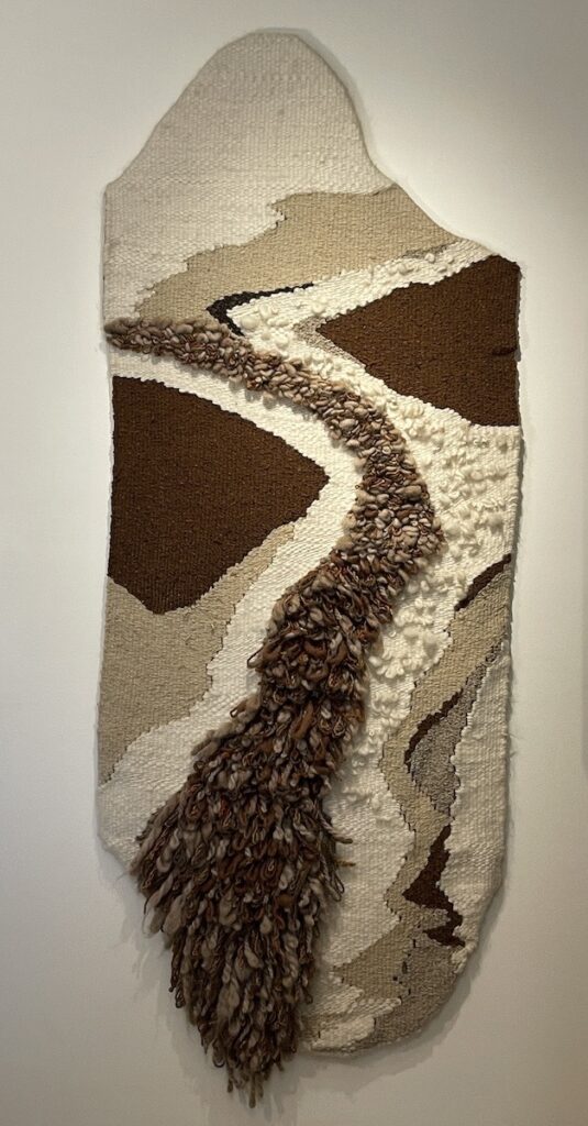 Patty L Porter • <em>In the Flow</em> • Mostly hand died & spun woven tapestry • 30″× 76″ • NFS