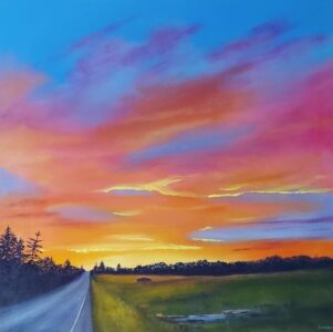 Annemiek Haralson • <em>Driving to Work</em> • Oil • 24″× 24″ • $550.00