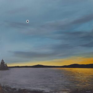 Annemiek Haralson • <em>Solar Eclipse at Tupper Lake, April 8, 2024</em> • Oil • 24″× 24″ • $550.00