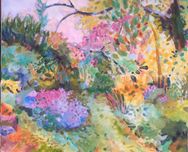 Catharine O'Neill • <em>Blue Asters</em> • Water-based oils • 20″× 24″ • NFS