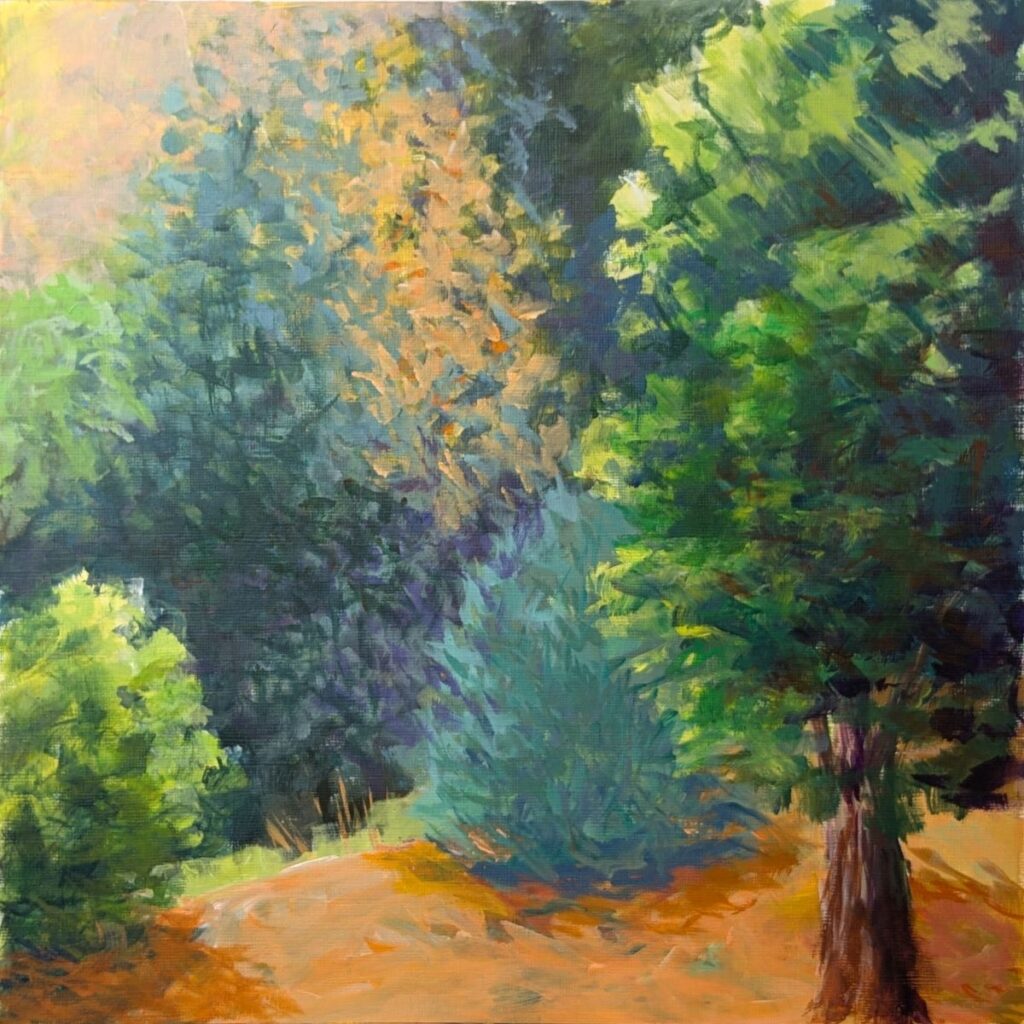 Diana Ozolins • <em>August Morning, Oregon</em> • Acrylic on panel • 12″× 12″ • $300.00<a class="purchase" href="https://state-of-the-art-gallery.square.site/product/diana-ozolins-august-morning-oregon/3617" target="_blank">Buy</a>