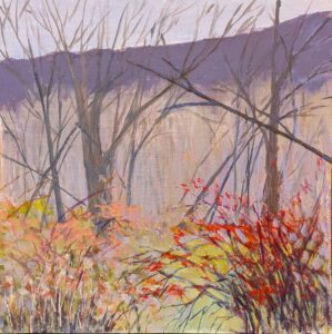Diana Ozolins • <em>Winter Barberry</em> • Acrylic on panel • 12″× 12″ • $350.00