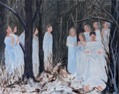 Diana Ozolins • <em>Invoking the Leucocytes</em> • Acrylic on panel • 20″× 16″ • $450.00