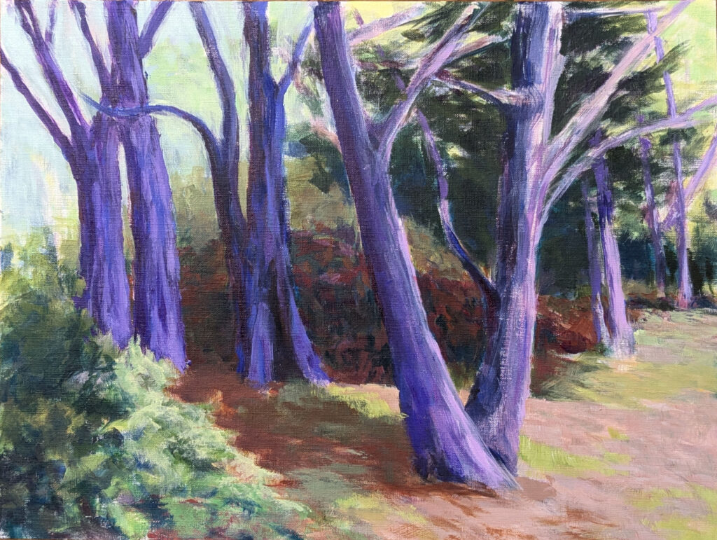 Diana Ozolins • <em>Purple Trees of Wisdom</em> • Acrylic on canvas • 16″× 12″ • $300.00<a class="purchase" href="https://state-of-the-art-gallery.square.site/product/diana-ozolins-purple-trees-of-wisdom/3633" target="_blank">Buy</a>