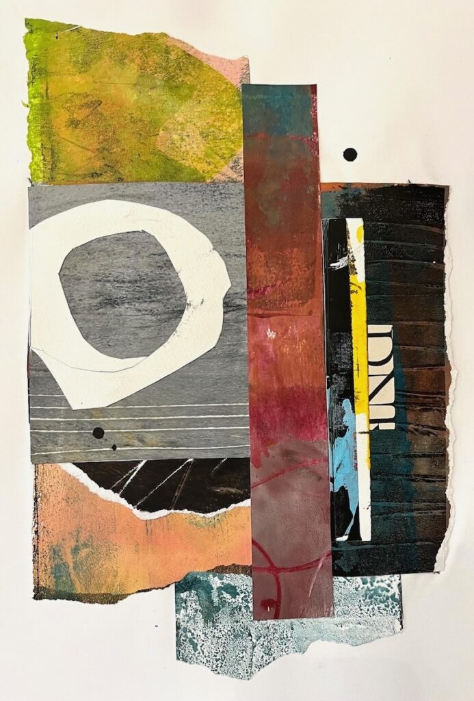 Carol Spence • <em>Nuthatch</em> • Collage • 16″× 20″ • $275.00<a class="purchase" href="https://state-of-the-art-gallery.square.site/product/carol-spence-nuthatch/3585" target="_blank">Buy</a>