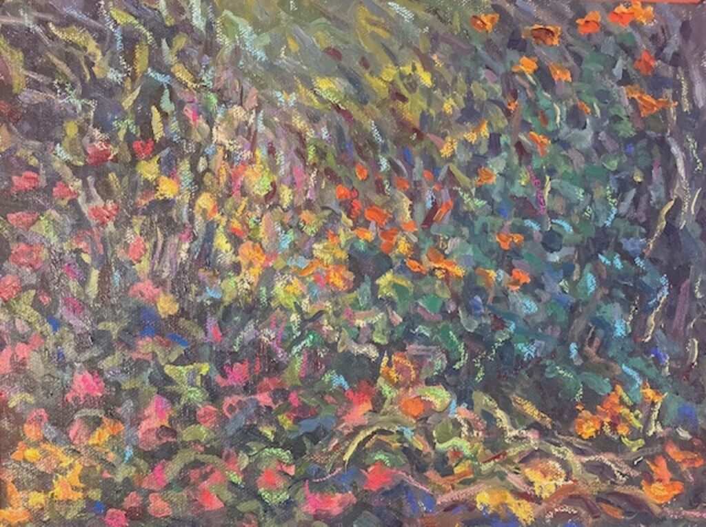 Hsiao-Pei Yang • <em>Garden Melody</em> • Oil paint and oil pastel on canvas • 14″× 11″ • $300.00<a class="purchase" href="https://state-of-the-art-gallery.square.site/product/hsiao-pei-yang-garden-melody/3598" target="_blank">Buy</a>