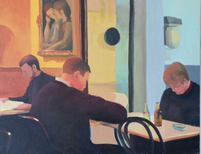Diana Ozolins • <em>Cafe, Barcelona</em> • Oil on canvas • 20″× 16″ • $700.00