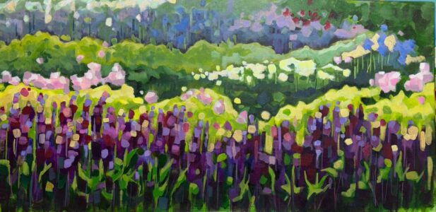 Cindy Kaufman&nbsp;• <em>Infinite Meadow</em>&nbsp;• Acrylic on gallery wrapped canvas&nbsp;• 20″×&nbsp;40″×&nbsp;1½″&nbsp;• NFS