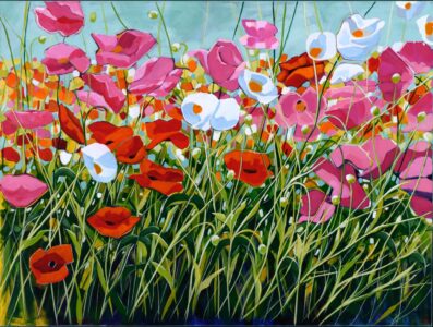 Cindy Kaufman&nbsp;• <em>Poppy Garden</em>&nbsp;• Acrylic on gallery wrapped canvas&nbsp;• 36″×&nbsp;48″×&nbsp;1½″&nbsp;• NFS