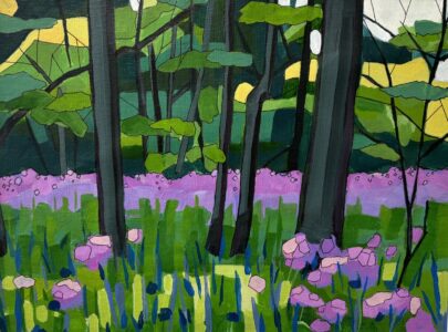 Cindy Kaufman&nbsp;• <em>Springtime in the Forest</em>&nbsp;• Acrylic on canvas&nbsp;• 9″×&nbsp;12″&nbsp;• NFS