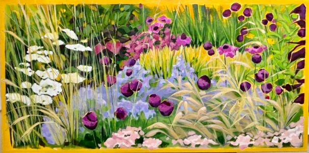 Cindy Kaufman&nbsp;• <em>Springtime is Coming</em>&nbsp;• Acrylic on gallery wrapped canvas&nbsp;• 20″×&nbsp;40″×&nbsp;1½″&nbsp;• NFS