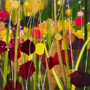 Cindy Kaufman&nbsp;• <em>Wild Flowers</em>&nbsp;• Acrylic on gallery wrapped canvas&nbsp;• 12″×&nbsp;12″×&nbsp;1½″&nbsp;• NFS