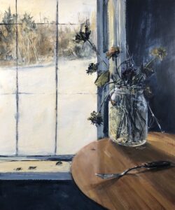 Austin MacRae • <em>Dead Marigolds in Winter Light</em> • Acrylic on cradled masonite • 20″× 24″ • $800.00