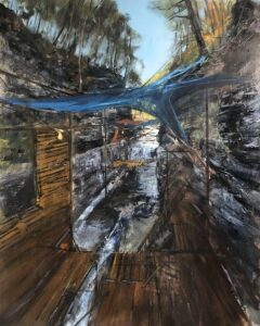 Austin MacRae • <em>Treman Gorge Defacement</em> • Acrylic on cradled masonite • 24″× 30″ • $1,000.00