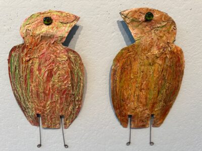 Mary Ann Bowman • <em>Reddish Birds</em> • Painted canvas • 18″× 16″ • $125.00