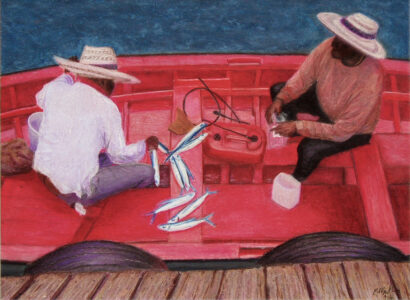 Ed Brothers • <em>Red Boat</em> • Oil pastel • 16″× 13″× framed″ • $800.00