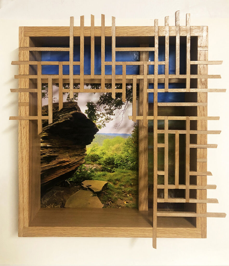 Eva M. Capobianco • <em>Boulder with lattice</em> • Mixed media • 15″× 17″× 4″ • $525.00