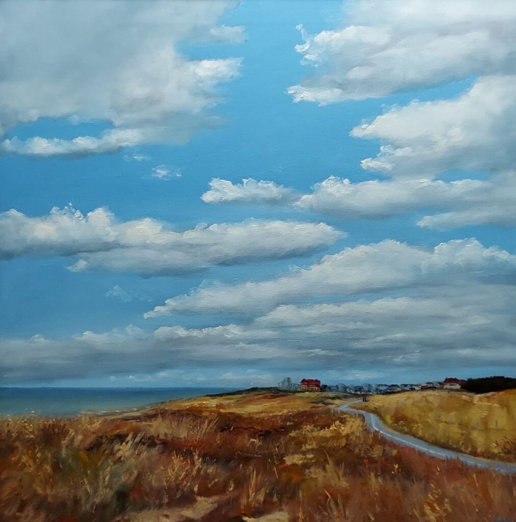 Annemiek Haralson • <em>Biking Through the Dunes</em> • Oil • 24″× 24″ • $525.00